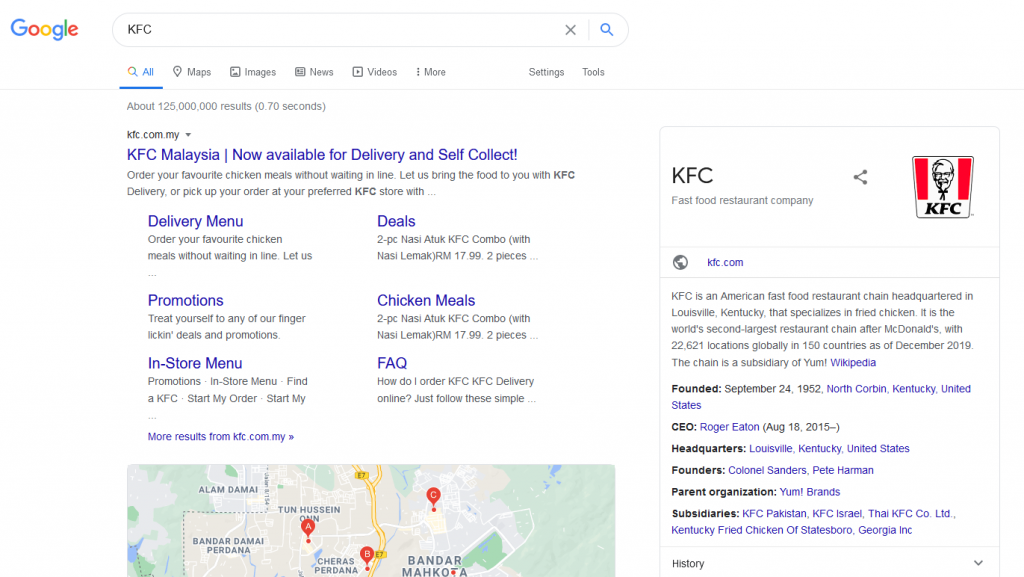 Sample of Google My Business profile appearing in Google Search Result